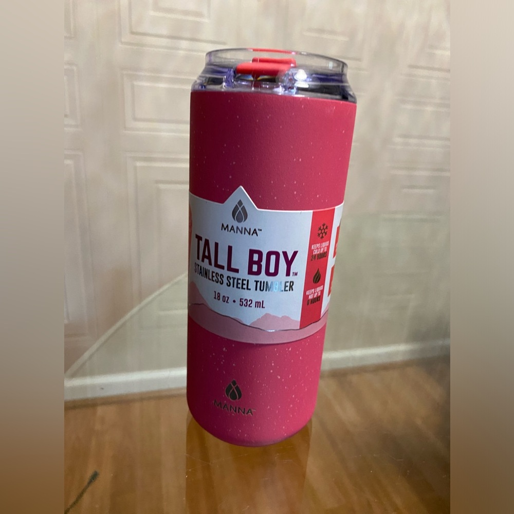 Brand New 18 oz, Tall Boy Manna Pink Steinless Steel Tumbler,